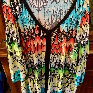 Peter Nygard Multicolor Feather Pattern Blouse